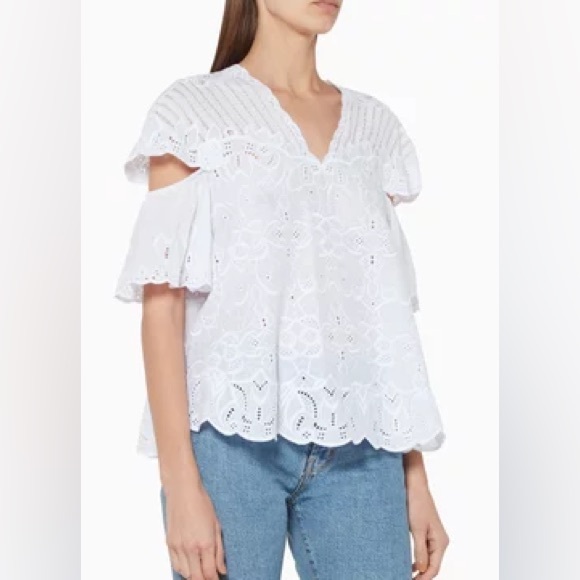 Jonathan Simkhai V-Neck White Crochet Flutter Sleeve Top - Picture 2 of 16